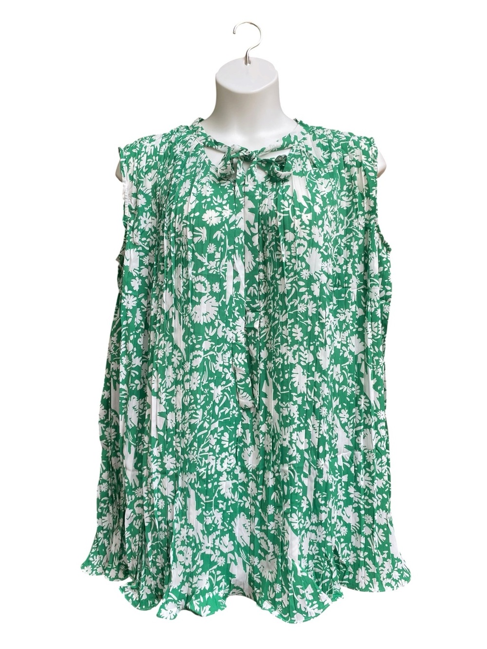 NWT Umgee Boutique Green Pleated Sleeveless Floral Mini Dress Womens Size Large